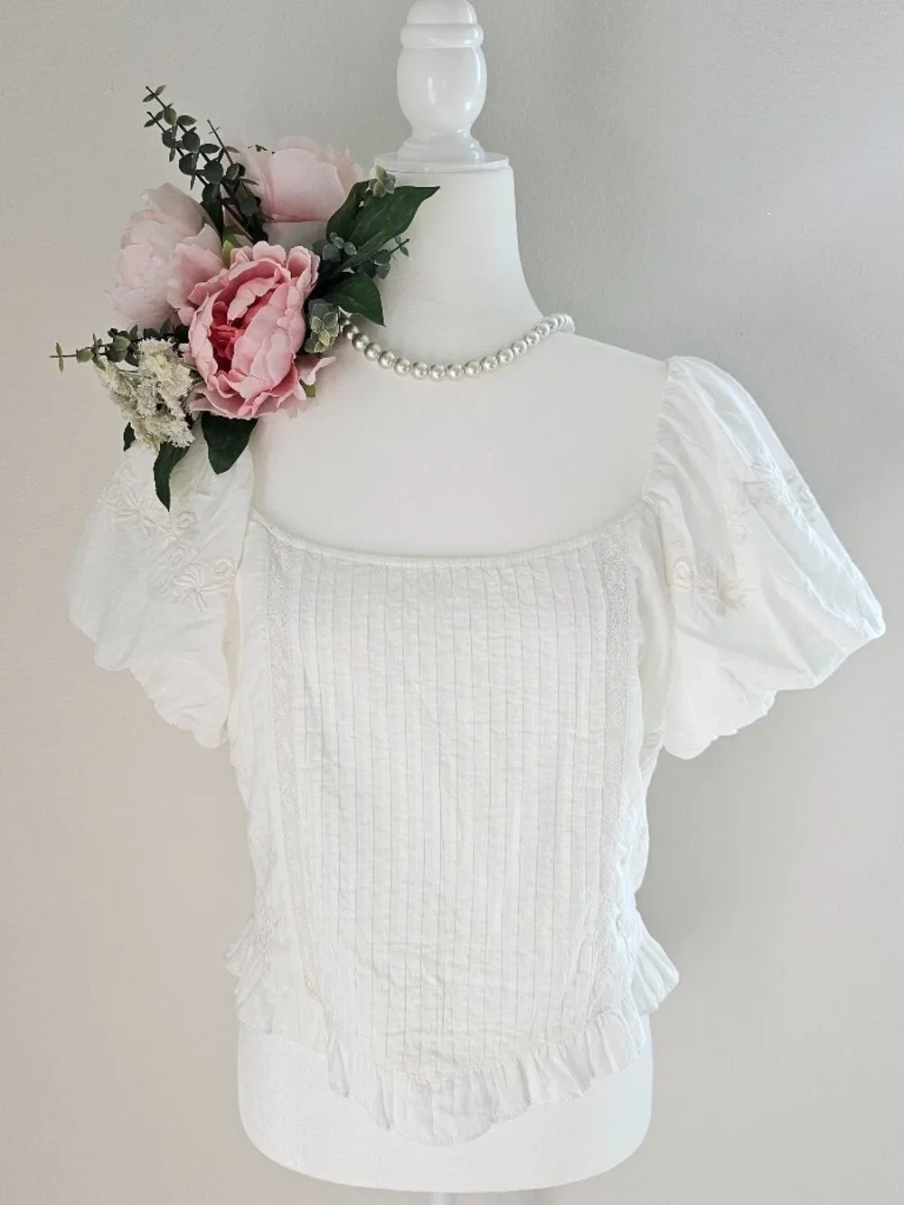 LoveShackFancy Breonna Top White Embroidered Puff Sleeve Blouse NWT Size 10